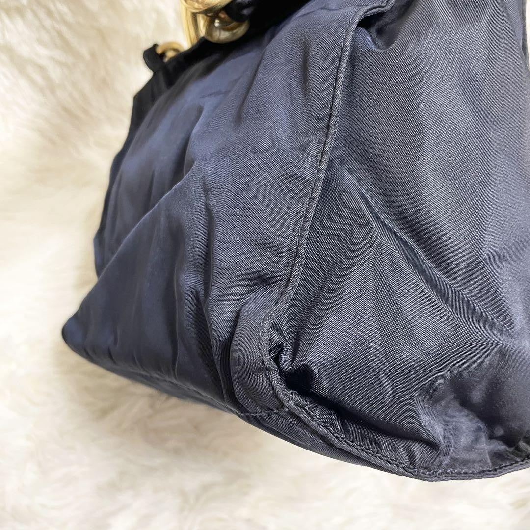 PRADA Hand Bag Tote Purse Logo Nylon Navy Authentic