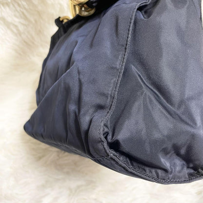 PRADA Hand Bag Tote Purse Logo Nylon Navy Authentic