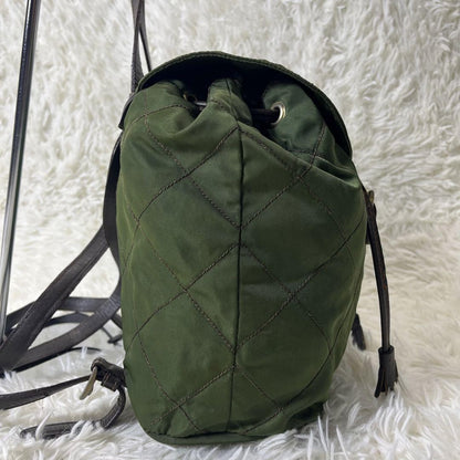 PRADA Backpack Logo Nylon Leather Green Authentic