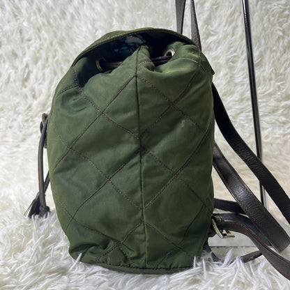 PRADA Backpack Logo Nylon Leather Green Authentic