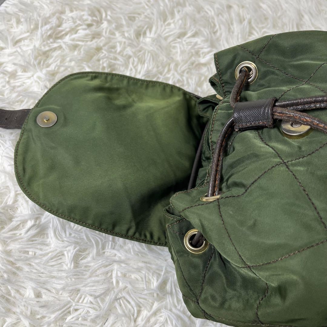 PRADA Backpack Logo Nylon Leather Green Authentic
