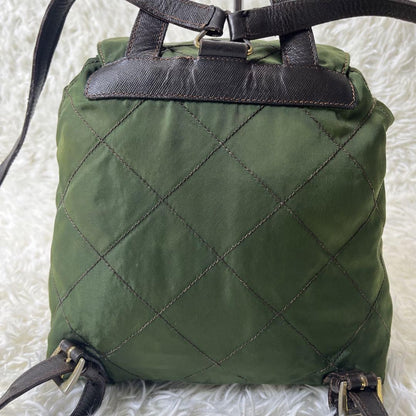 PRADA Backpack Logo Nylon Leather Green Authentic