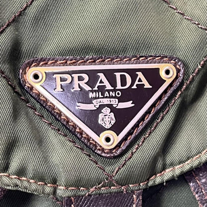 PRADA Backpack Logo Nylon Leather Green Authentic
