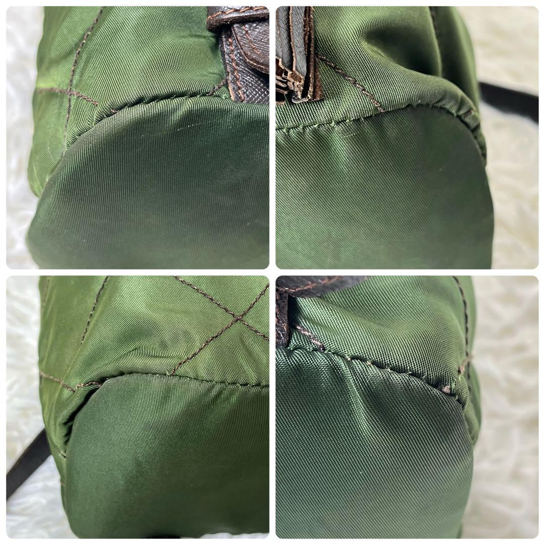 PRADA Backpack Logo Nylon Leather Green Authentic