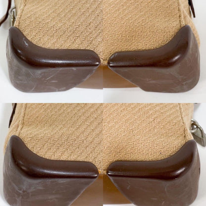 PRADA Hand Bag Tote Purse Canvas Leather Beige Brown Authentic