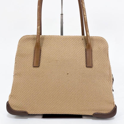 PRADA Hand Bag Tote Purse Canvas Leather Beige Brown Authentic