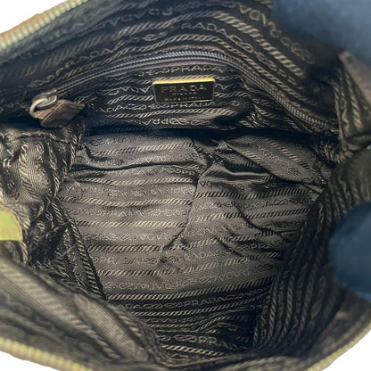 PRADA Hand Bag Tote Purse Logo Chain Nylon Khaki Authentic