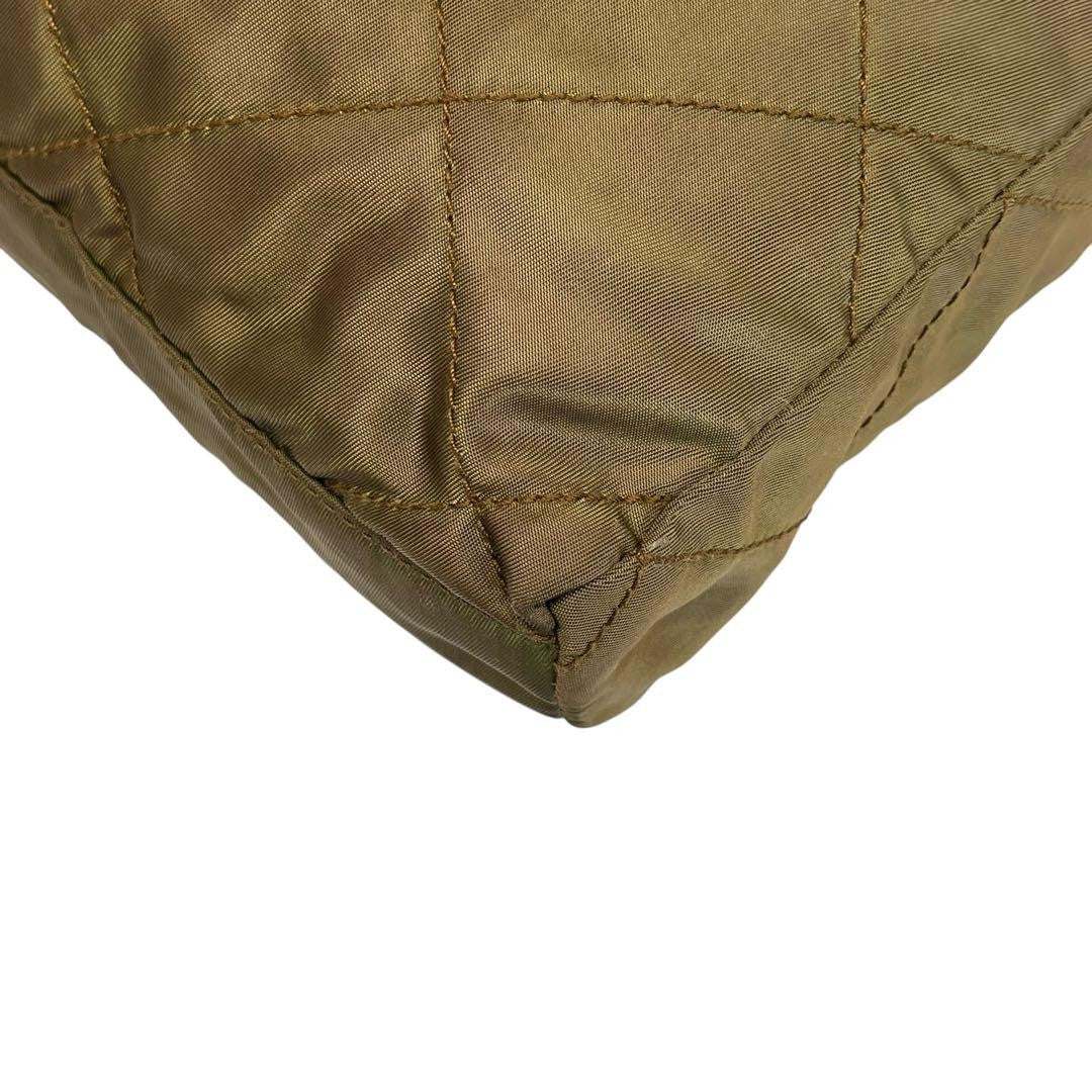 PRADA Hand Bag Tote Purse Logo Chain Nylon Khaki Authentic