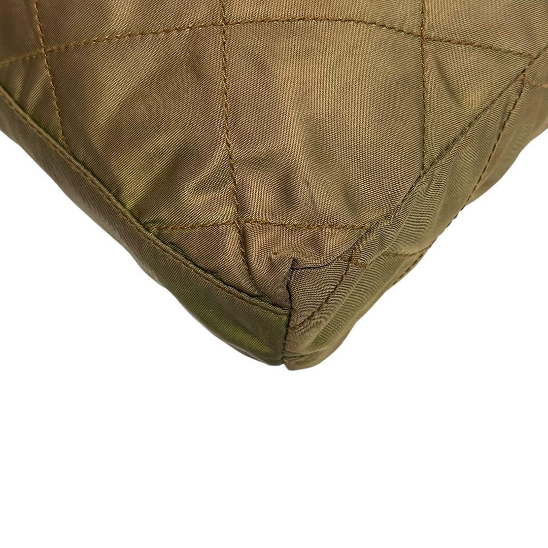 PRADA Hand Bag Tote Purse Logo Chain Nylon Khaki Authentic