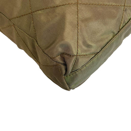 PRADA Hand Bag Tote Purse Logo Chain Nylon Khaki Authentic