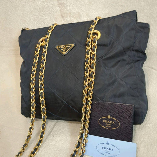 PRADA Shoulder Bag Purse Logo Nylon Navy Authentic
