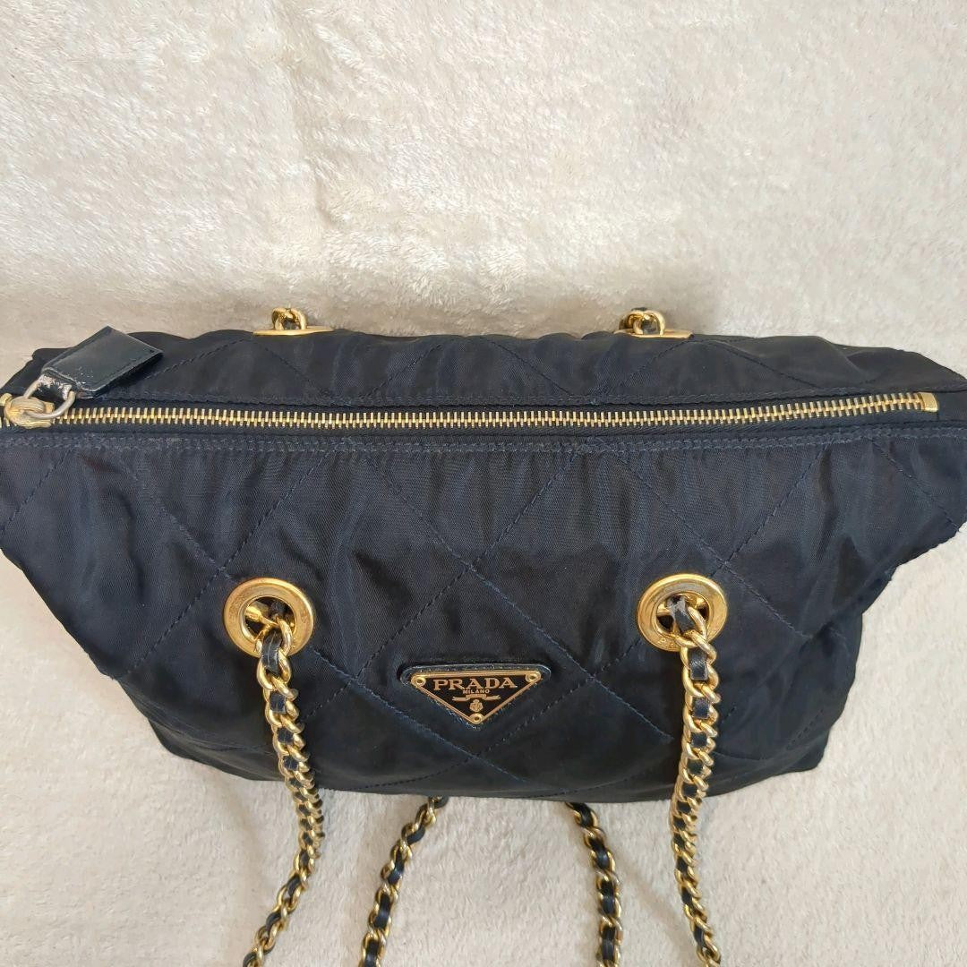 PRADA Shoulder Bag Purse Logo Nylon Navy Authentic