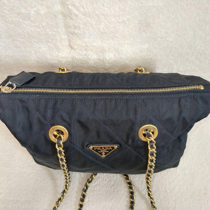 PRADA Shoulder Bag Purse Logo Nylon Navy Authentic