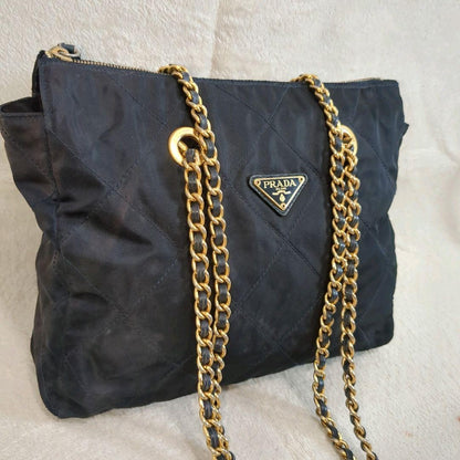 PRADA Shoulder Bag Purse Logo Nylon Navy Authentic