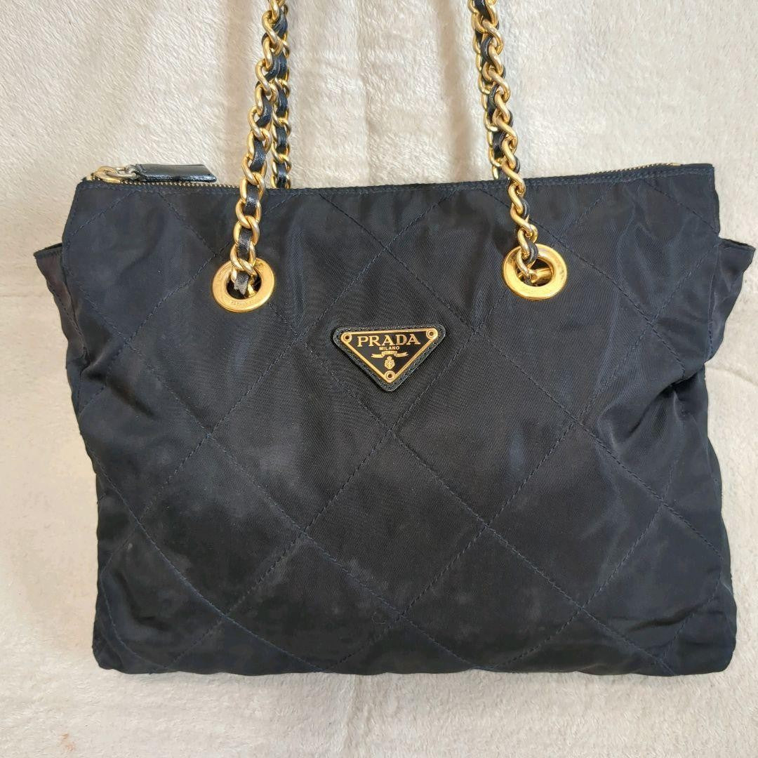 PRADA Shoulder Bag Purse Logo Nylon Navy Authentic