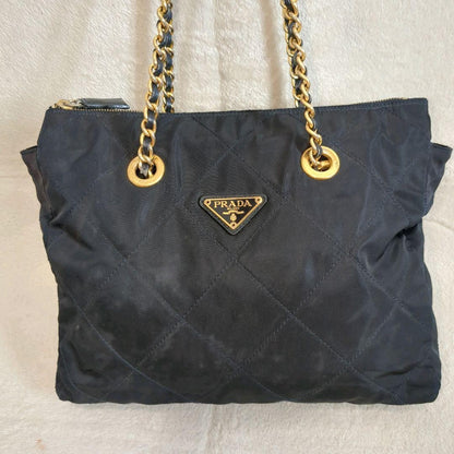 PRADA Shoulder Bag Purse Logo Nylon Navy Authentic