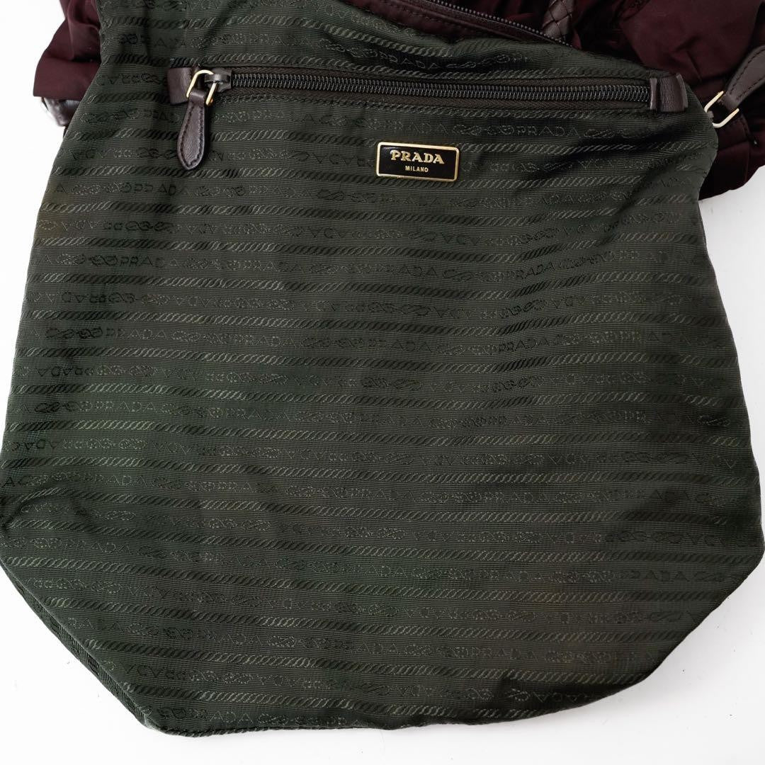 PRADA Hand Shoulder Bag Tote Purse 2way Nylon Leather Wine Red Authentic