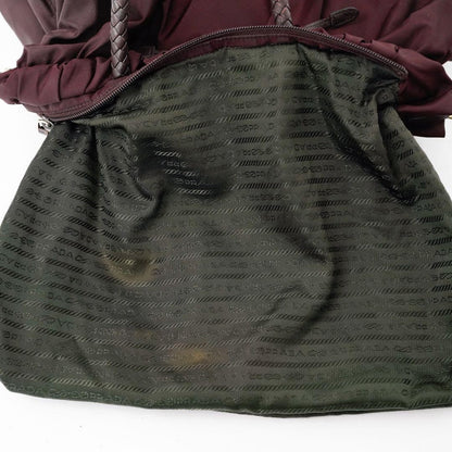 PRADA Hand Shoulder Bag Tote Purse 2way Nylon Leather Wine Red Authentic