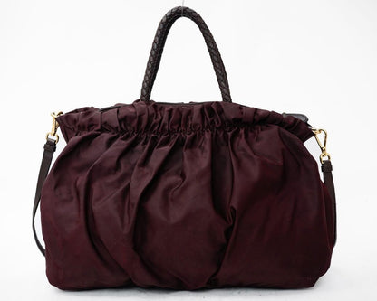 PRADA Hand Shoulder Bag Tote Purse 2way Nylon Leather Wine Red Authentic