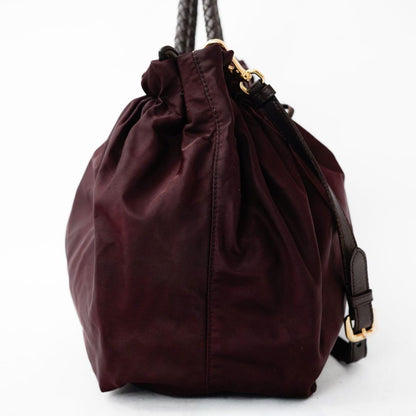 PRADA Hand Shoulder Bag Tote Purse 2way Nylon Leather Wine Red Authentic