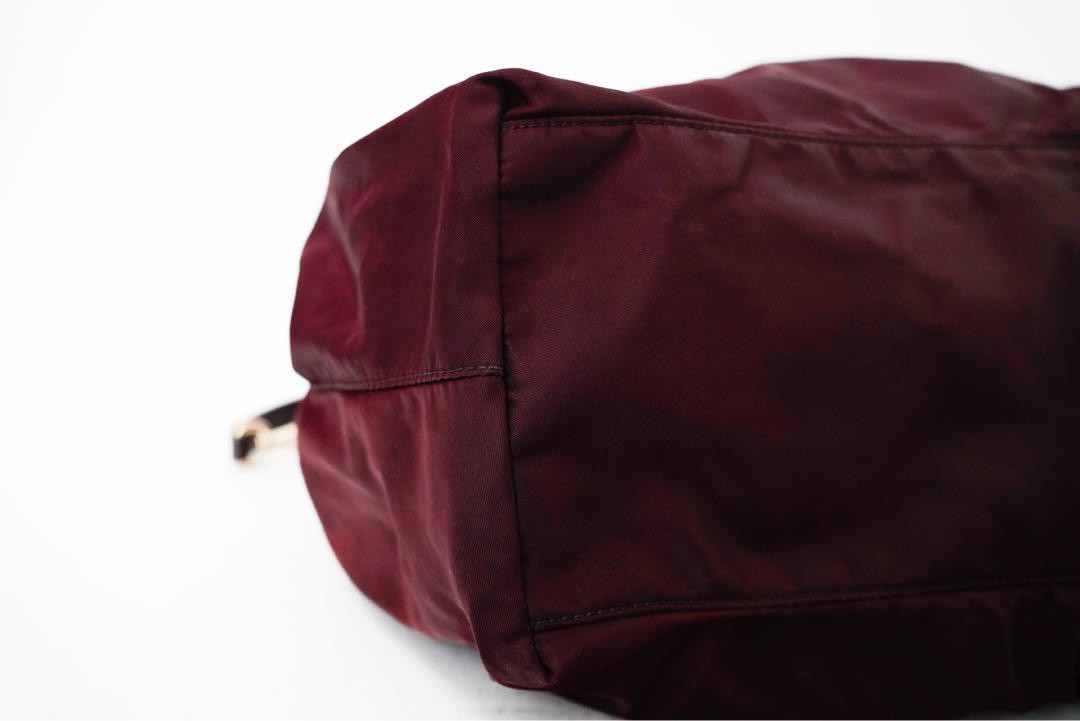 PRADA Hand Shoulder Bag Tote Purse 2way Nylon Leather Wine Red Authentic