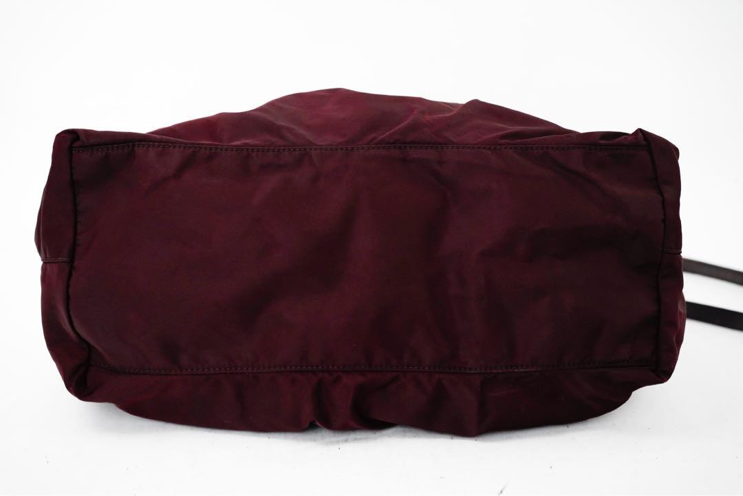 PRADA Hand Shoulder Bag Tote Purse 2way Nylon Leather Wine Red Authentic
