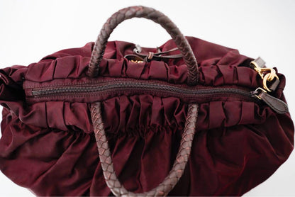 PRADA Hand Shoulder Bag Tote Purse 2way Nylon Leather Wine Red Authentic