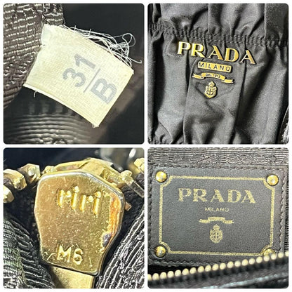 PRADA Hand Shoulder Bag Tote Purse 2way Nylon Leather Black Authentic