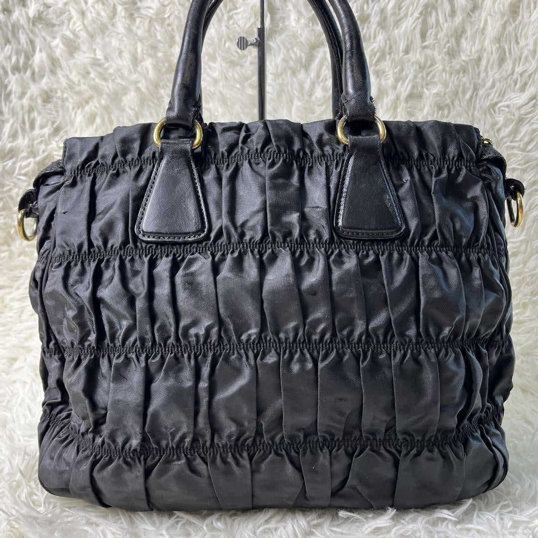 PRADA Hand Shoulder Bag Tote Purse 2way Nylon Leather Black Authentic