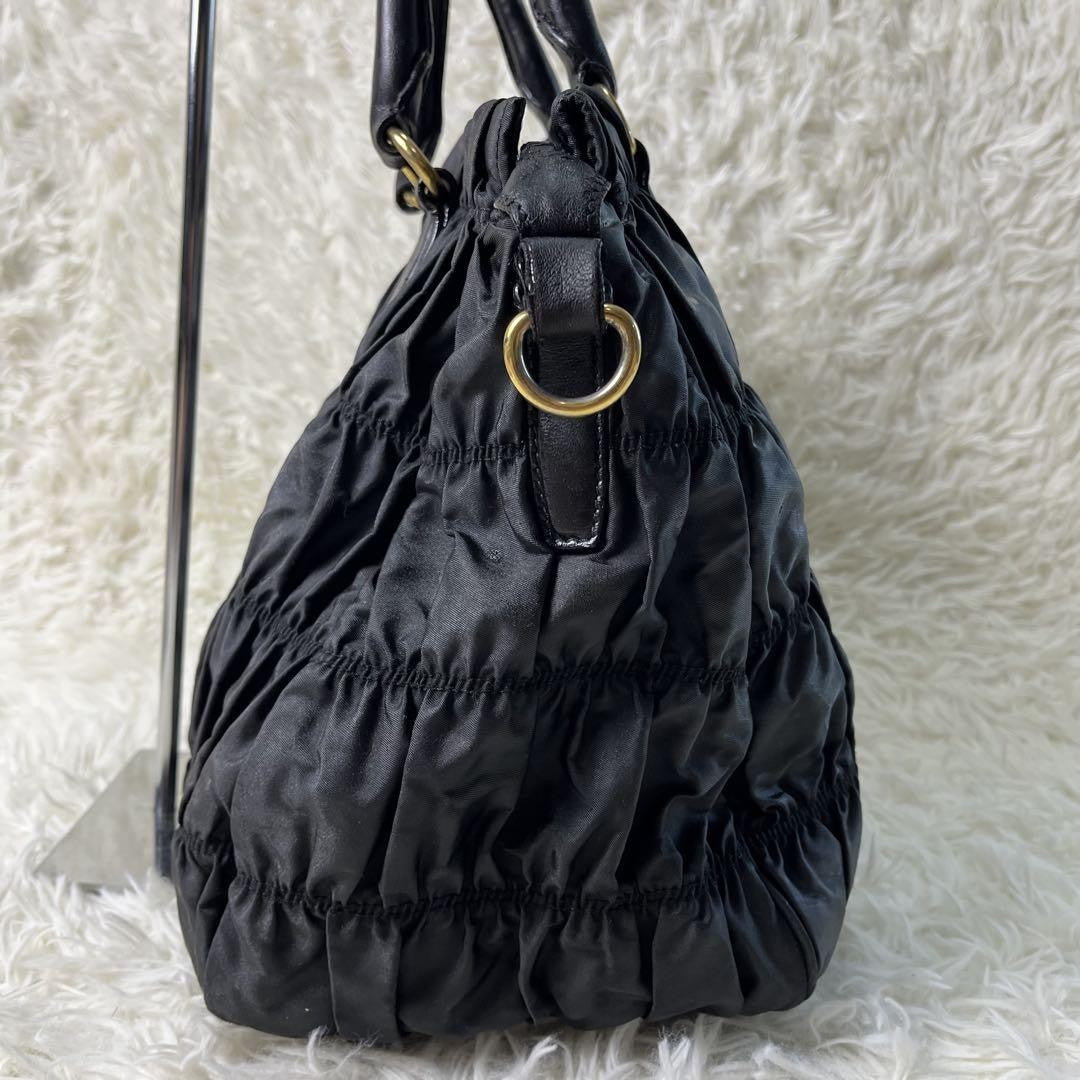 PRADA Hand Shoulder Bag Tote Purse 2way Nylon Leather Black Authentic