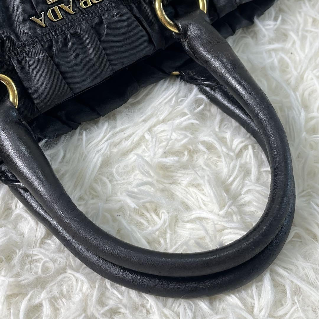 PRADA Hand Shoulder Bag Tote Purse 2way Nylon Leather Black Authentic