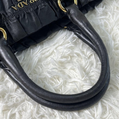 PRADA Hand Shoulder Bag Tote Purse 2way Nylon Leather Black Authentic