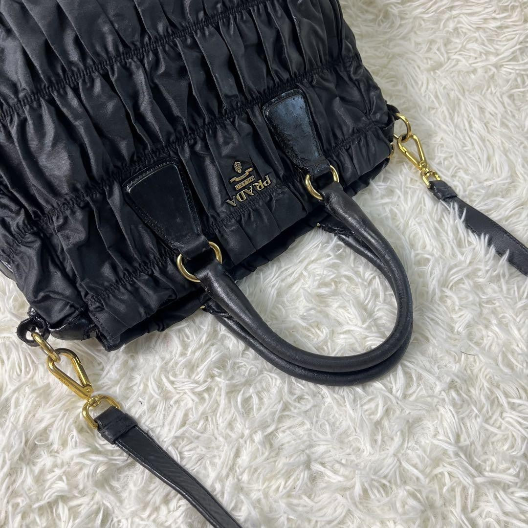 PRADA Hand Shoulder Bag Tote Purse 2way Nylon Leather Black Authentic