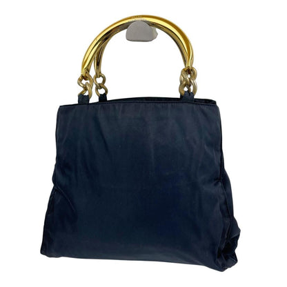 PRADA Hand Bag Tote Purse Logo Nylon Dark Navy Authentic
