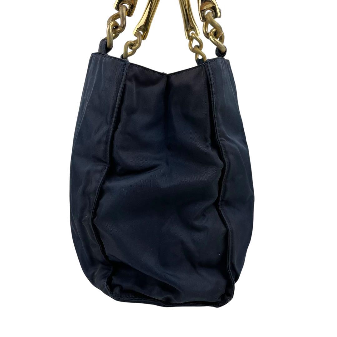 PRADA Hand Bag Tote Purse Logo Nylon Dark Navy Authentic