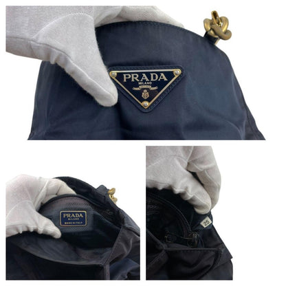 PRADA Hand Bag Tote Purse Logo Nylon Dark Navy Authentic