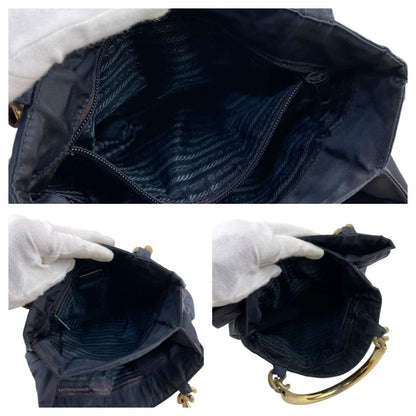 PRADA Hand Bag Tote Purse Logo Nylon Dark Navy Authentic