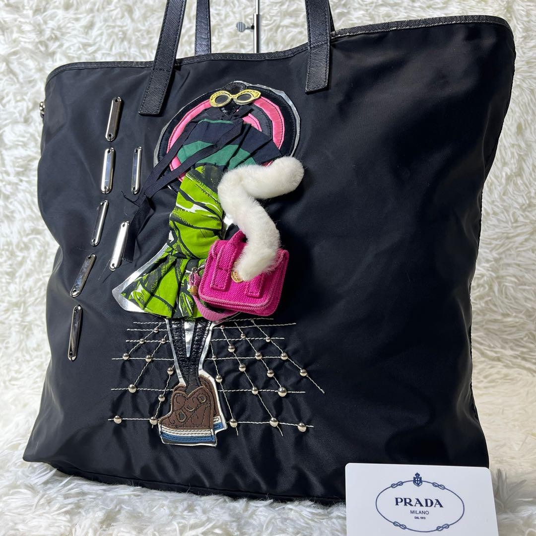 PRADA Hand Bag Tote Purse Nylon Leather Black Authentic