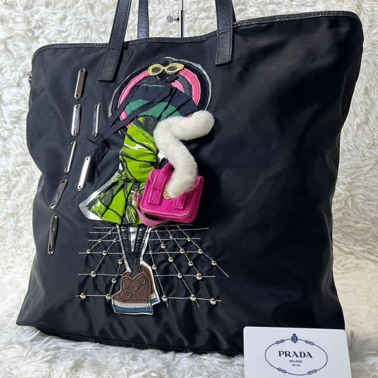 PRADA Hand Bag Tote Purse Nylon Leather Black Authentic