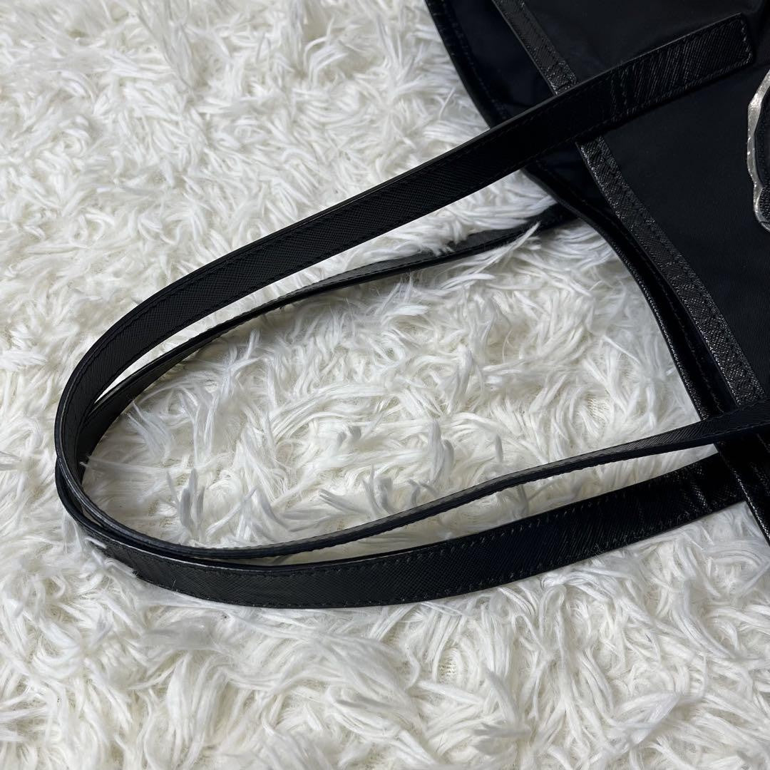 PRADA Hand Bag Tote Purse Nylon Leather Black Authentic