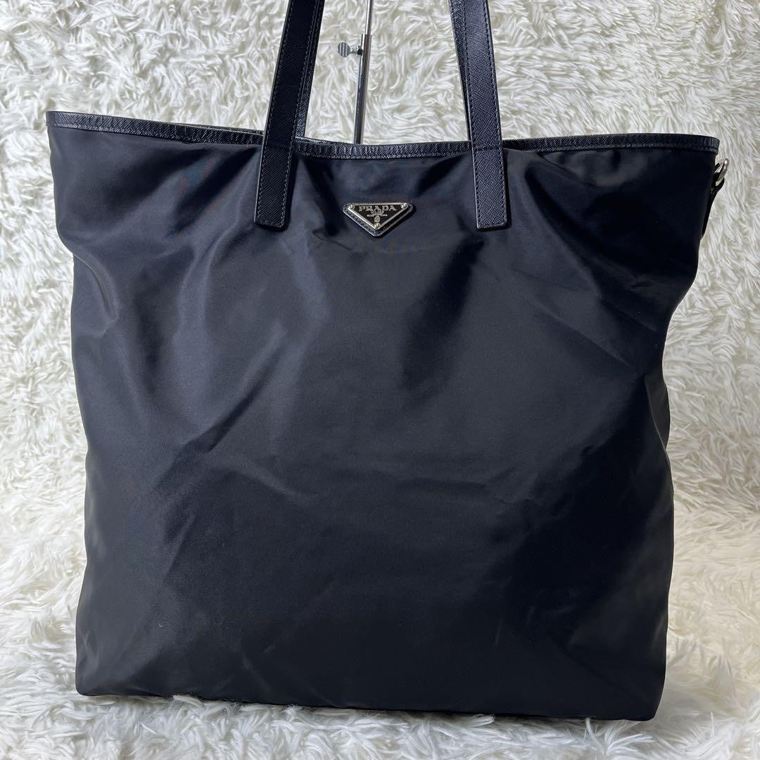 PRADA Hand Bag Tote Purse Nylon Leather Black Authentic