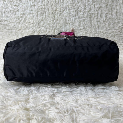 PRADA Hand Bag Tote Purse Nylon Leather Black Authentic