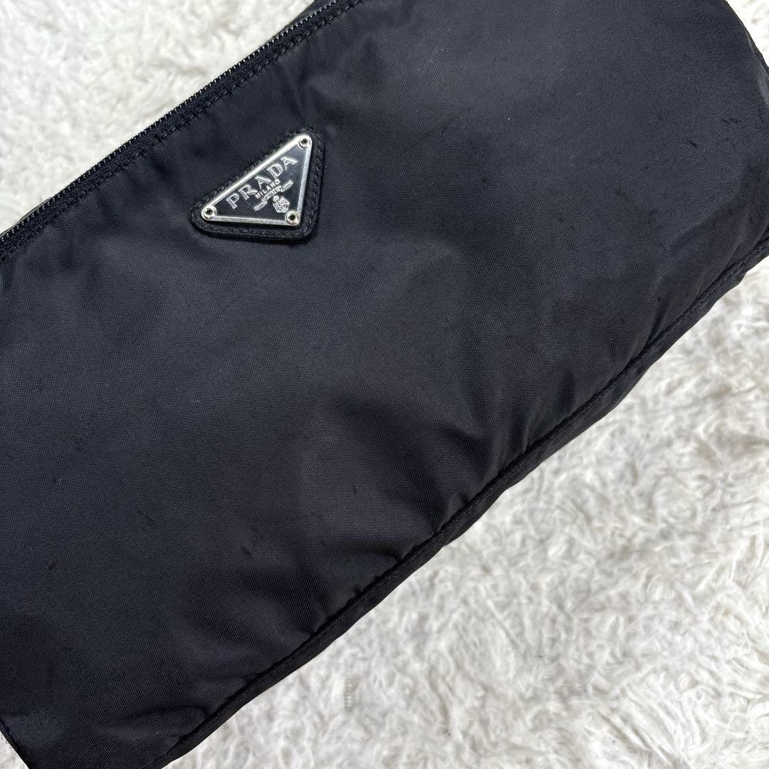 PRADA Shoulder Camera Bag Purse Logo Nylon Leather Black Authentic