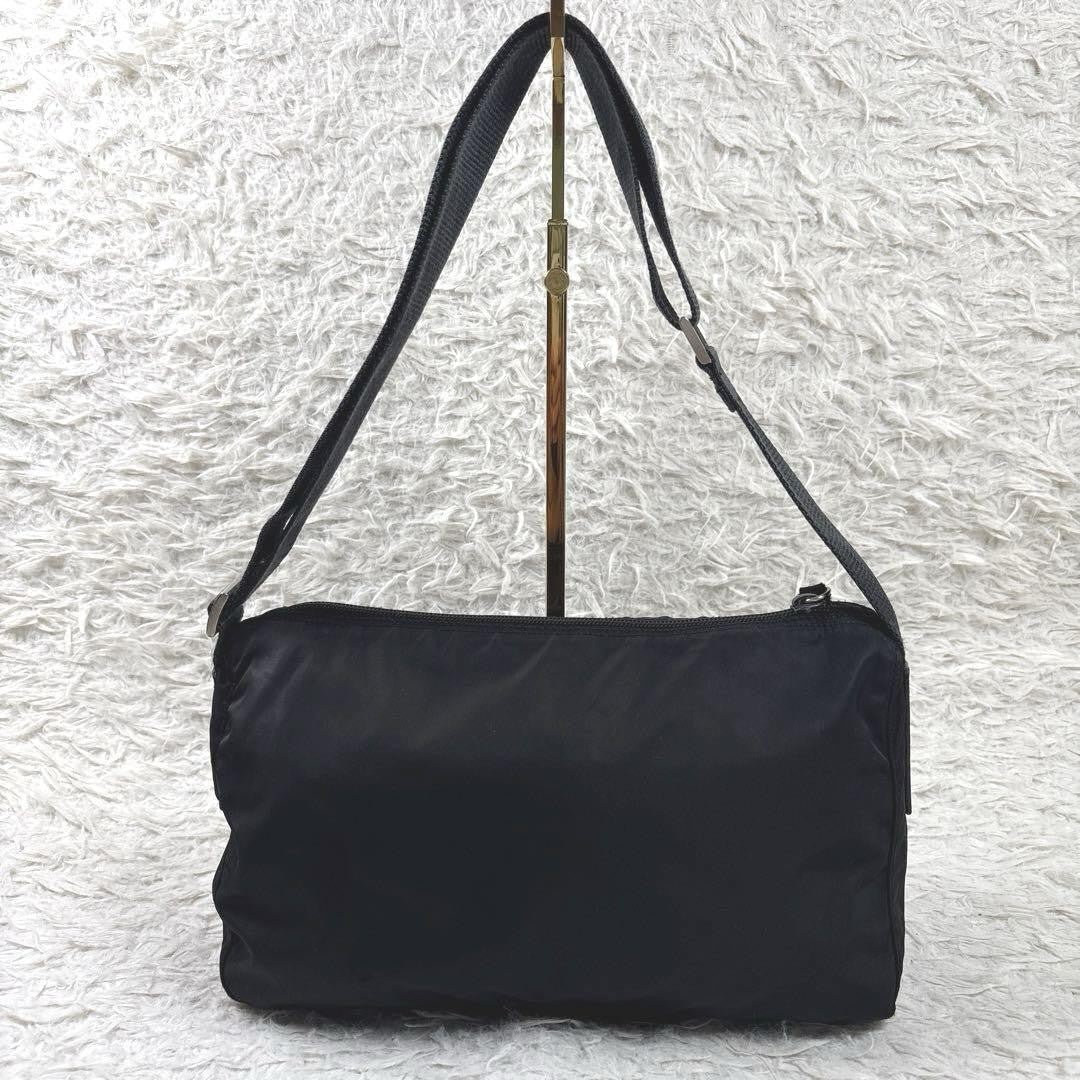 PRADA Shoulder Camera Bag Purse Logo Nylon Leather Black Authentic