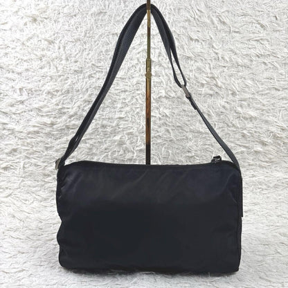 PRADA Shoulder Camera Bag Purse Logo Nylon Leather Black Authentic