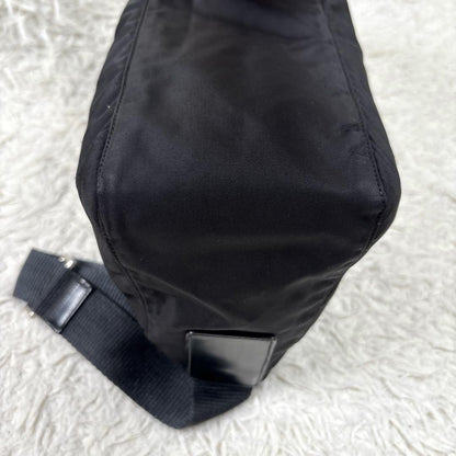 PRADA Shoulder Camera Bag Purse Logo Nylon Leather Black Authentic