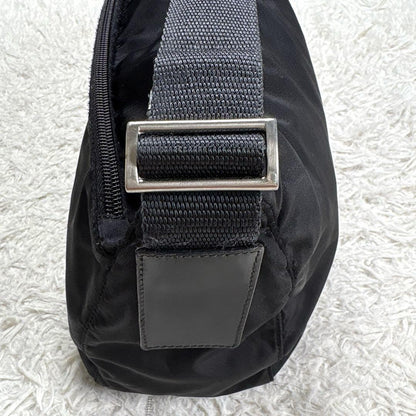 PRADA Shoulder Camera Bag Purse Logo Nylon Leather Black Authentic
