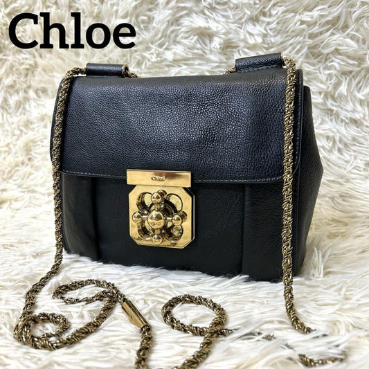Chloe Shoulder Bag Purse 2way Elsie Leather Black Authentic