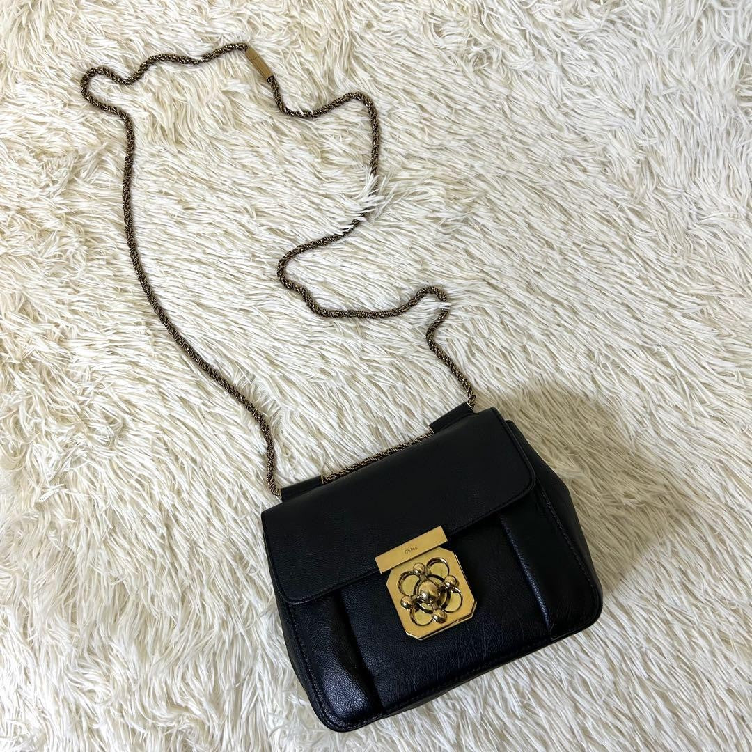 Chloe Shoulder Bag Purse 2way Elsie Leather Black Authentic