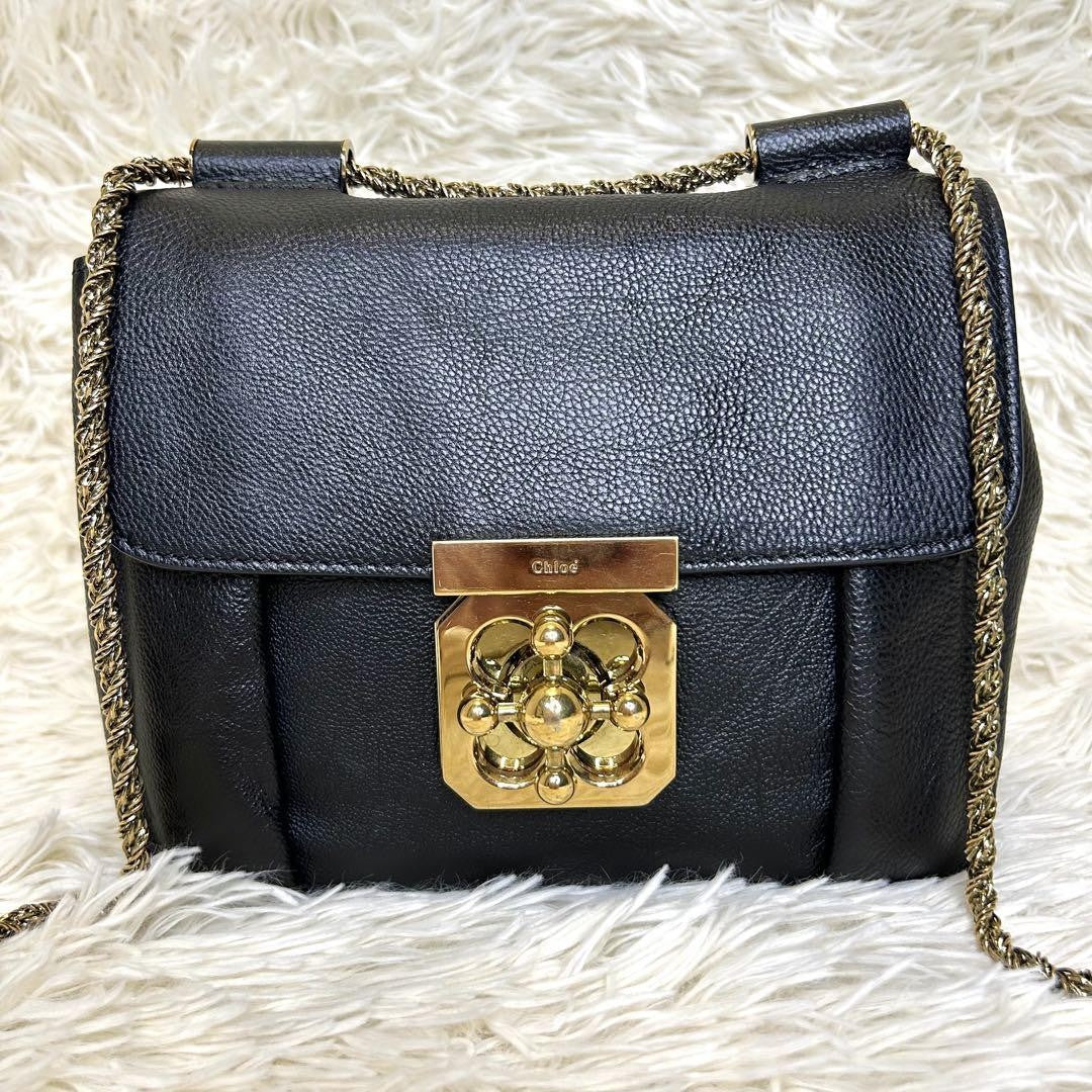 Chloe Shoulder Bag Purse 2way Elsie Leather Black Authentic